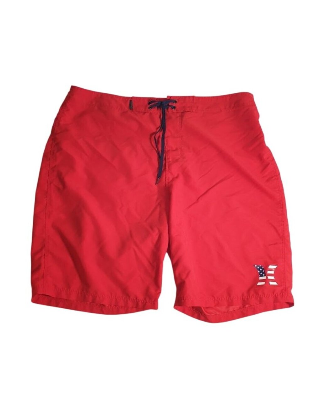 Hurley Men Red Board Shorts American Flag Logo Waist 36 Back Pocket 20 Inch